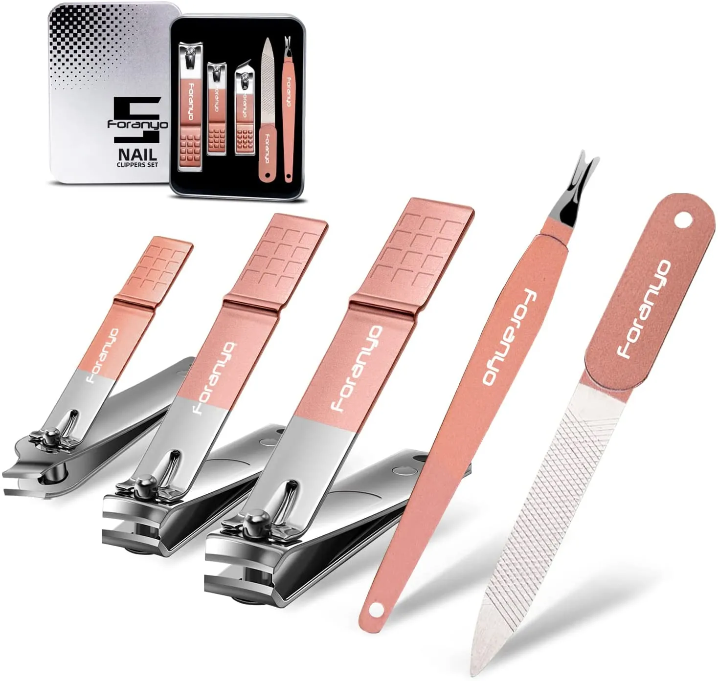 Foranyo Nail Clippers, 5 in 1 Stainless Steel Nail Clipper Set, Professional Fingernail & Toenail Clippers with Gift Box(Black)