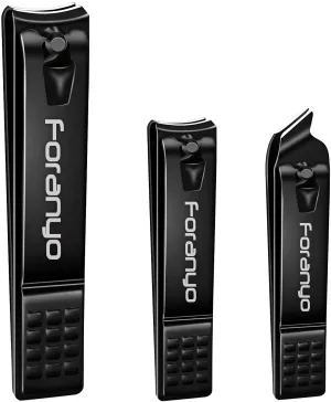 Foranyo Nail Clippers, 5 in 1 Stainless Steel Nail Clipper Set, Professional Fingernail & Toenail Clippers with Gift Box(Black)