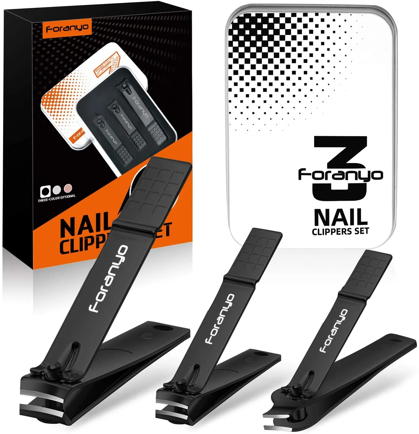 Foranyo Nail Clippers, 5 in 1 Stainless Steel Nail Clipper Set, Professional Fingernail & Toenail Clippers with Gift Box(Black)