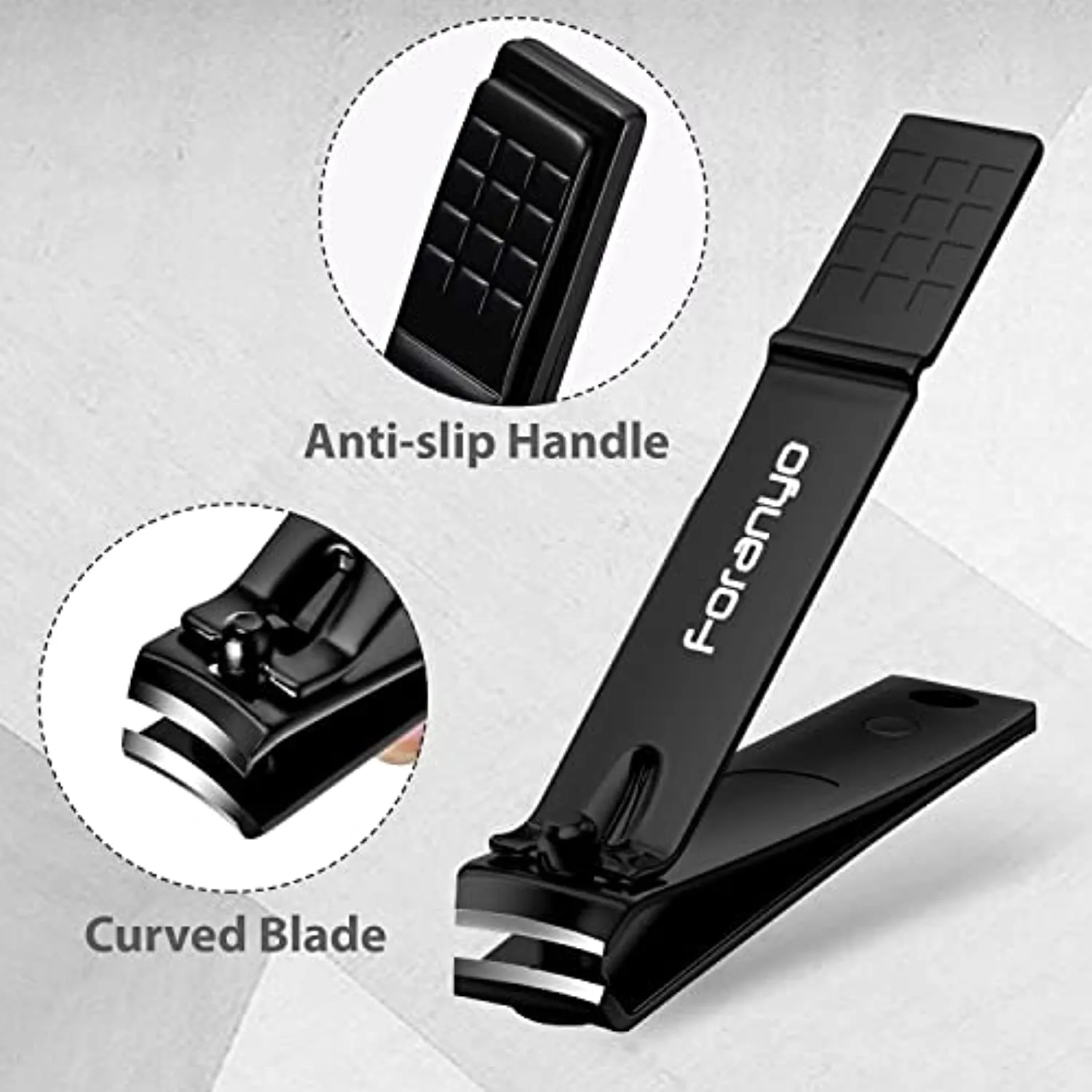 Foranyo Nail Clippers, 5 in 1 Stainless Steel Nail Clipper Set, Professional Fingernail & Toenail Clippers with Gift Box(Black)