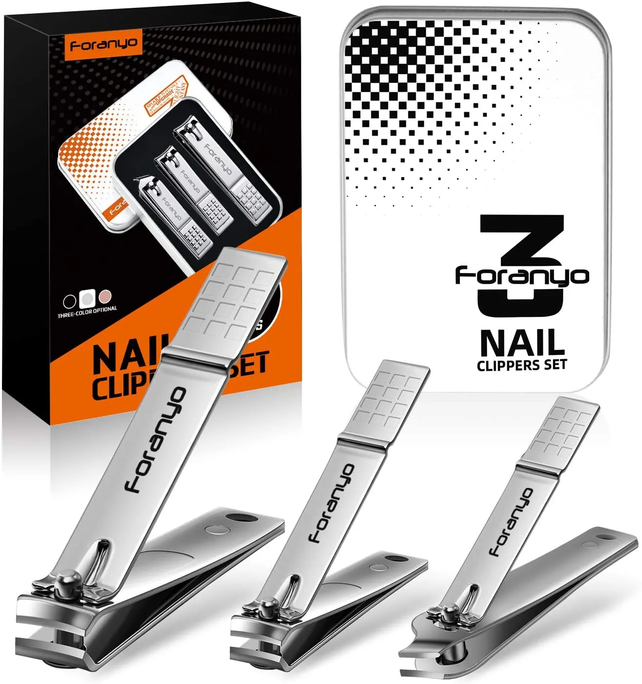 Foranyo Nail Clippers, 5 in 1 Stainless Steel Nail Clipper Set, Professional Fingernail & Toenail Clippers with Gift Box(Black)