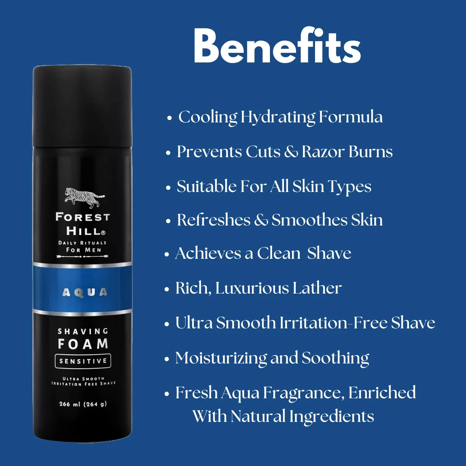 Forest Hill Aqua Pre Shave Foam For Men, Goodness of Olive & Argan Oil, Mulberry, Rosemary & Peppermint Extract, Prevent Cuts & Burns, Rich Lather, Cooling Hydrating Formula, 266 ml (Pack of 2)