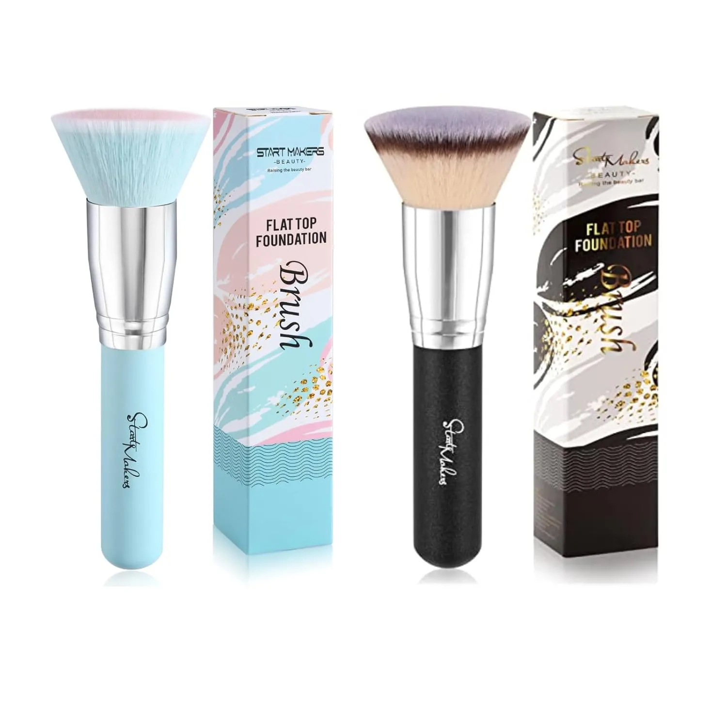 Foundation Brushes Flat Top, START MAKERS 2pcs Makeup Brush for Liquid Cream Foundation Powder Kabuki Buffing Stippling Flawless Blending Brush