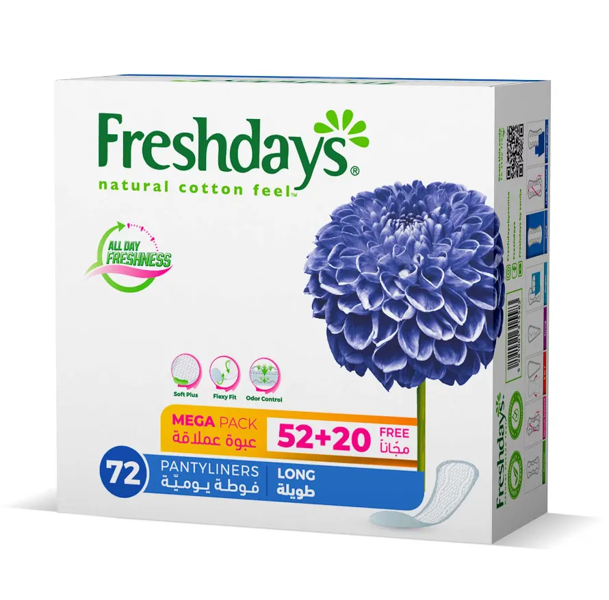 Freshdays Natural Cotton Feel Long Pantyliners, 72pcs