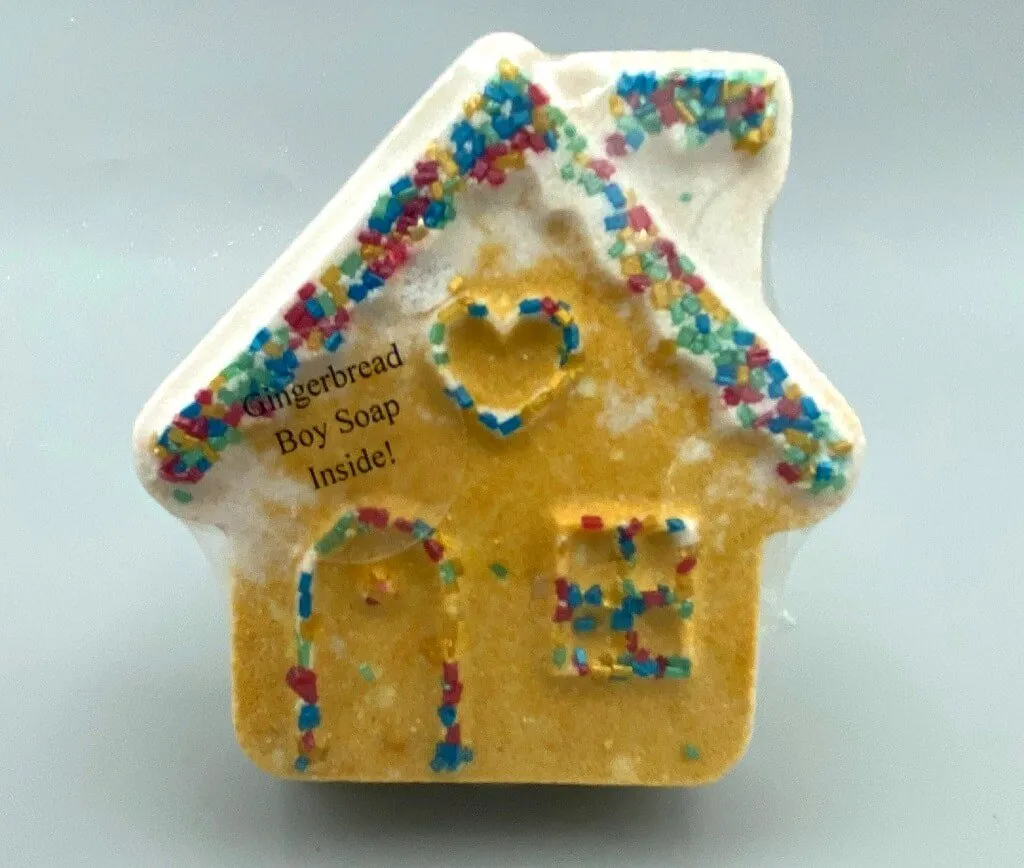 Gingerbread House Bath Bomb with Gingerbread Man Soap Inside