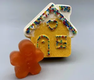 Gingerbread House Bath Bomb with Gingerbread Man Soap Inside