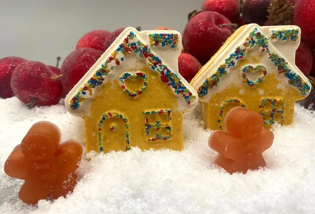 Gingerbread House Bath Bomb with Gingerbread Man Soap Inside