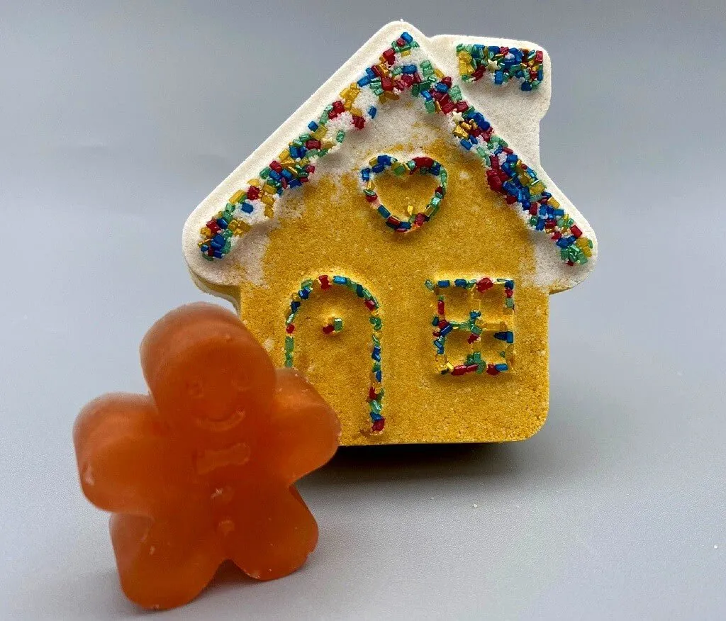Gingerbread House Bath Bomb with Gingerbread Man Soap Inside