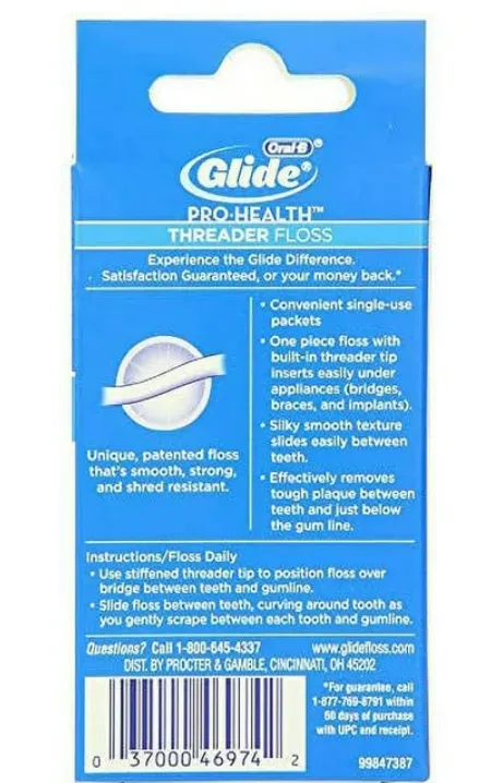 Glide Threader Floss, 30-Count Boxes of Single-Use Packets