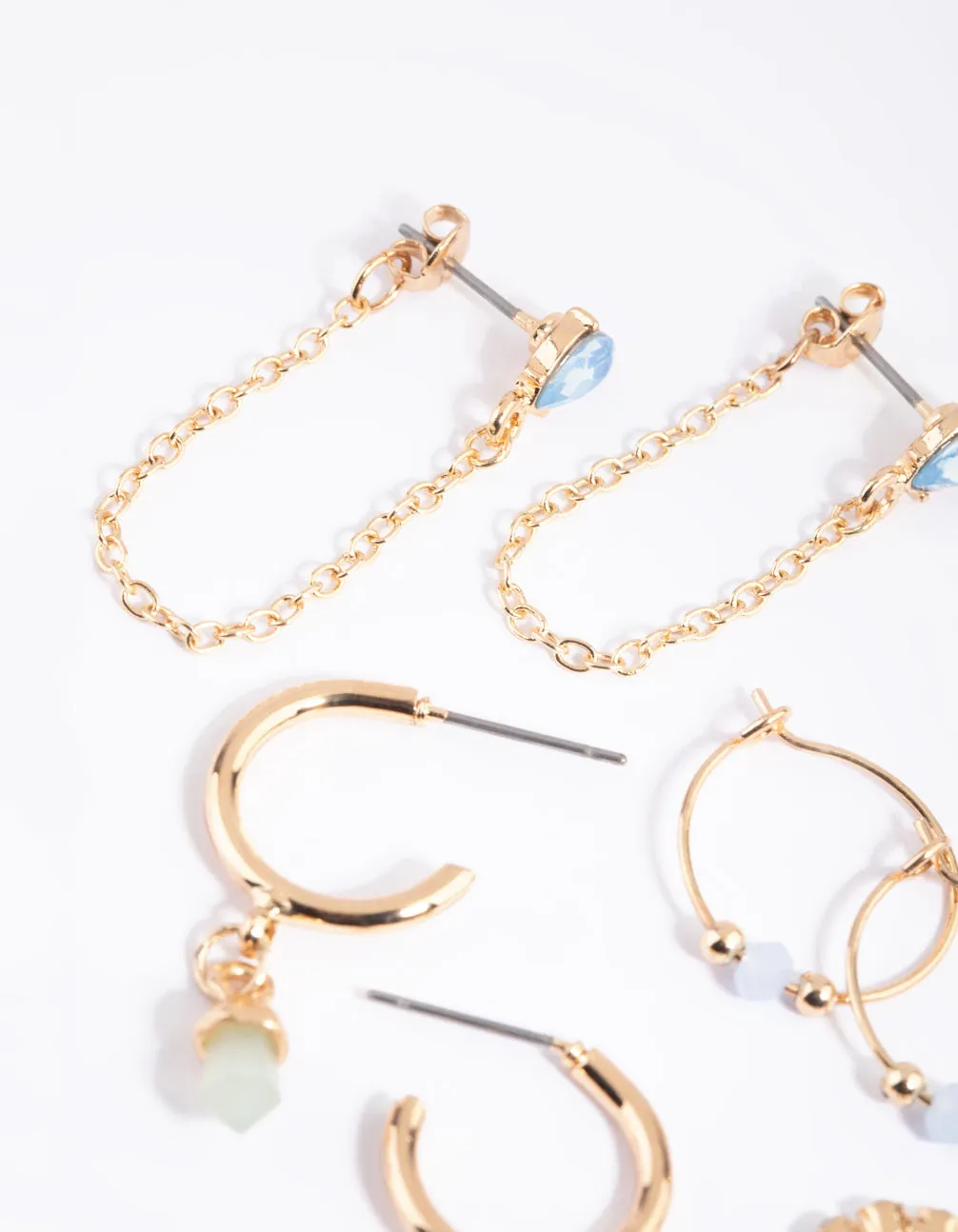 Gold & Blue Shard Stud & Hoop Earring 8-Pack