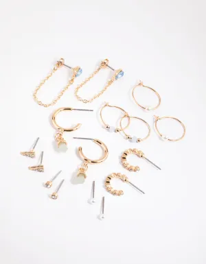 Gold & Blue Shard Stud & Hoop Earring 8-Pack