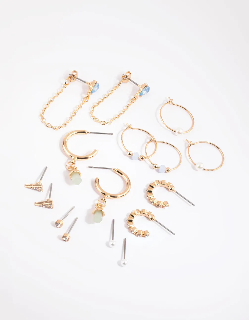 Gold & Blue Shard Stud & Hoop Earring 8-Pack