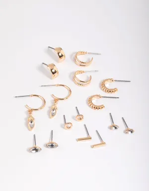 Gold Mixed Stone Stud & Hoop Earring 8-Pack