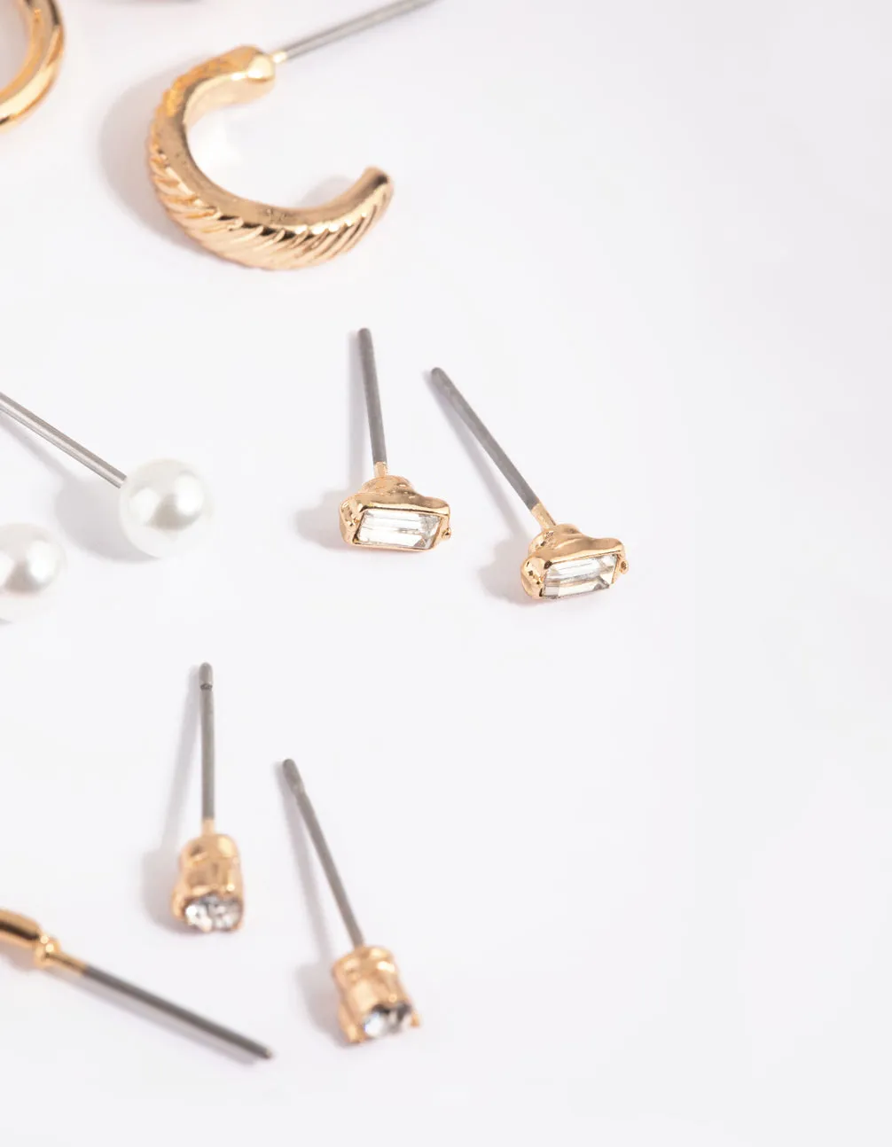 Gold Pearl Stud & Hoop Earring 8-Pack