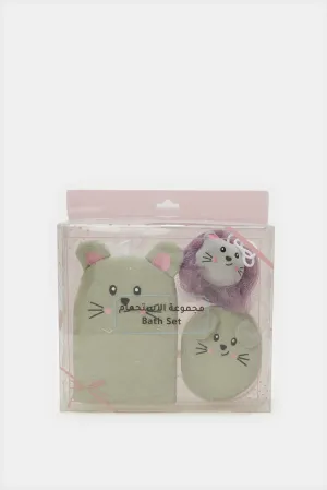 Green Printed Bath Set (3 Piece)