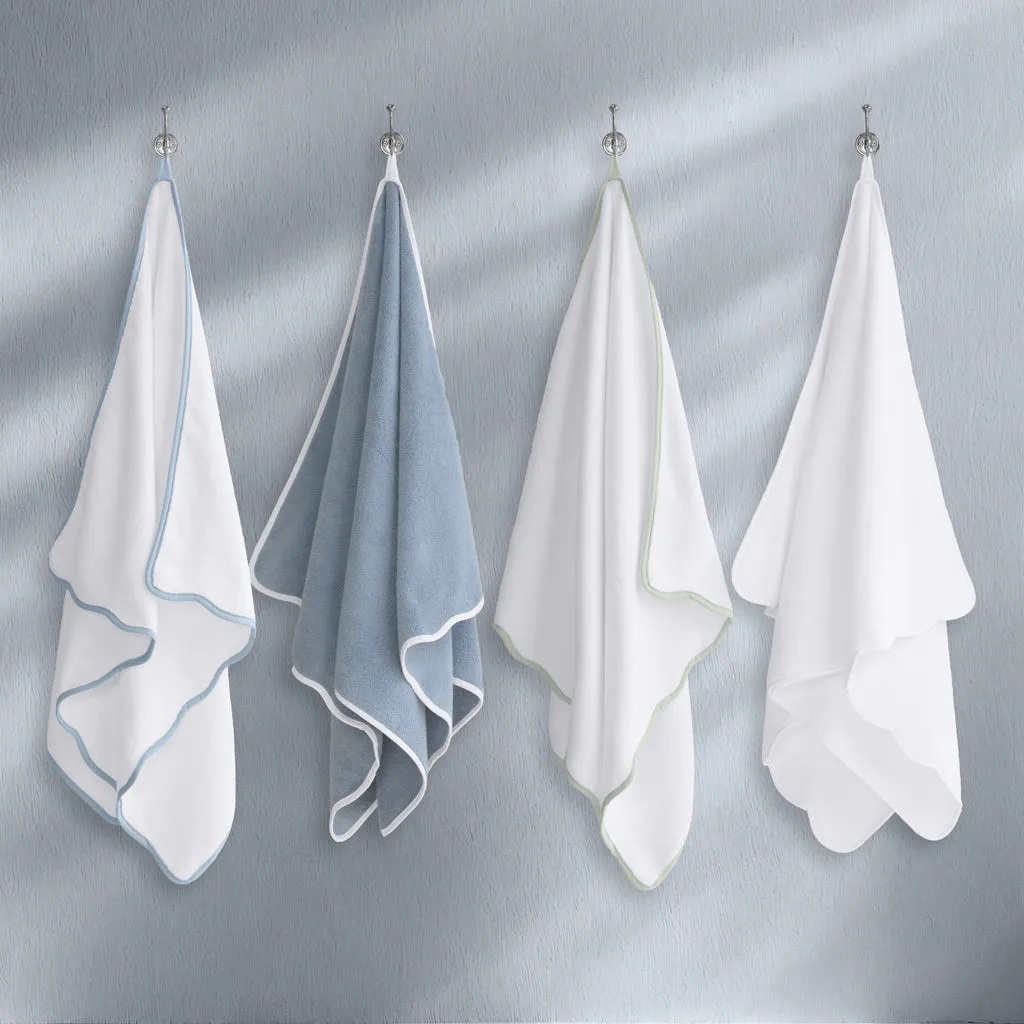 Green Scalloped Plush White Towel Resort Bundle (4 Wash   4 Hand   4 Bath Towels   2 Bath Sheets)