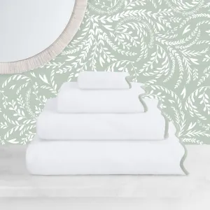 Green Scalloped Plush White Towel Resort Bundle (4 Wash   4 Hand   4 Bath Towels   2 Bath Sheets)