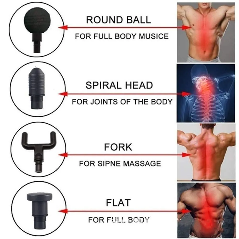 Handheld Electric Deep Tissue Percussion Muscle Body Massager Gun with 6-speed, for Pain and Stress Relief with 4 Massage Head