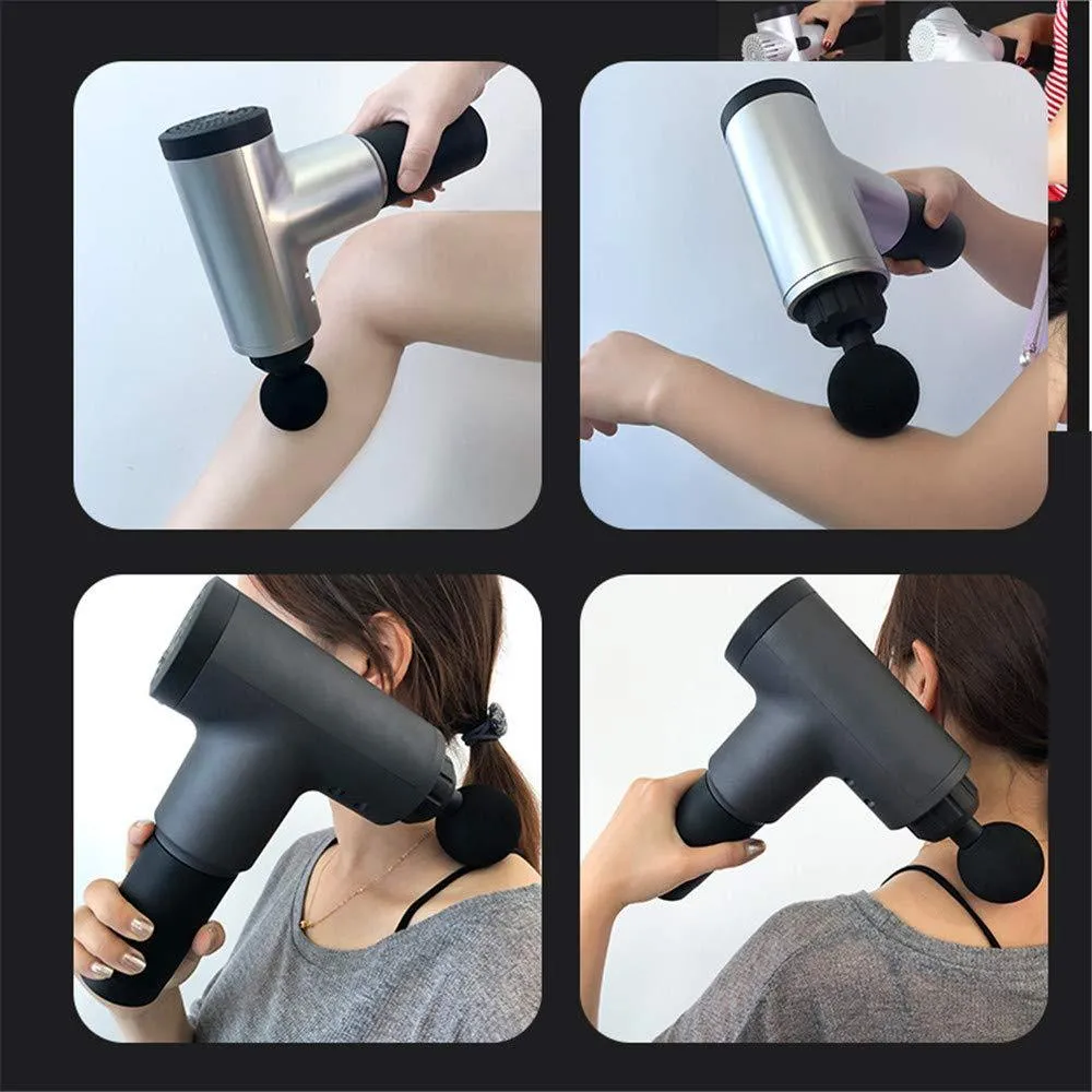 Handheld Electric Deep Tissue Percussion Muscle Body Massager Gun with 6-speed, for Pain and Stress Relief with 4 Massage Head