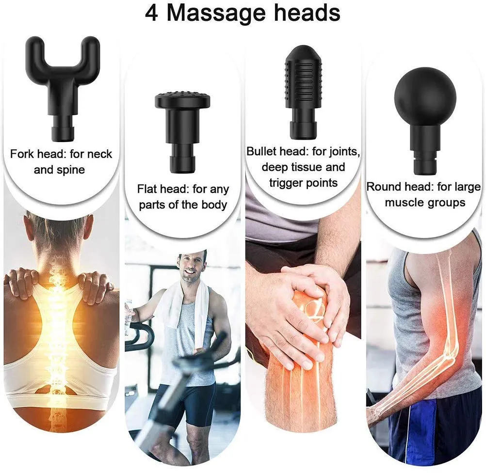 Handheld Electric Deep Tissue Percussion Muscle Body Massager Gun with 6-speed, for Pain and Stress Relief with 4 Massage Head