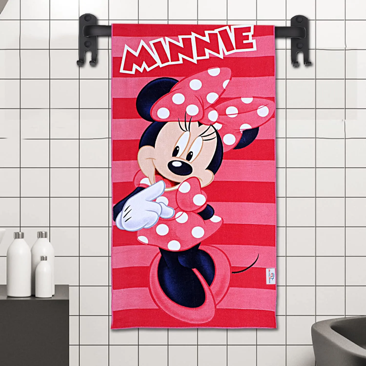 Heart Home Disney Minnie Kids Bath Towel|Soft Cotton Towel for Kids|Sides Stitched Baby Towel|400 GSM Toddler Bath Towel|24x48 Inch|Pack of 2 (Pink)