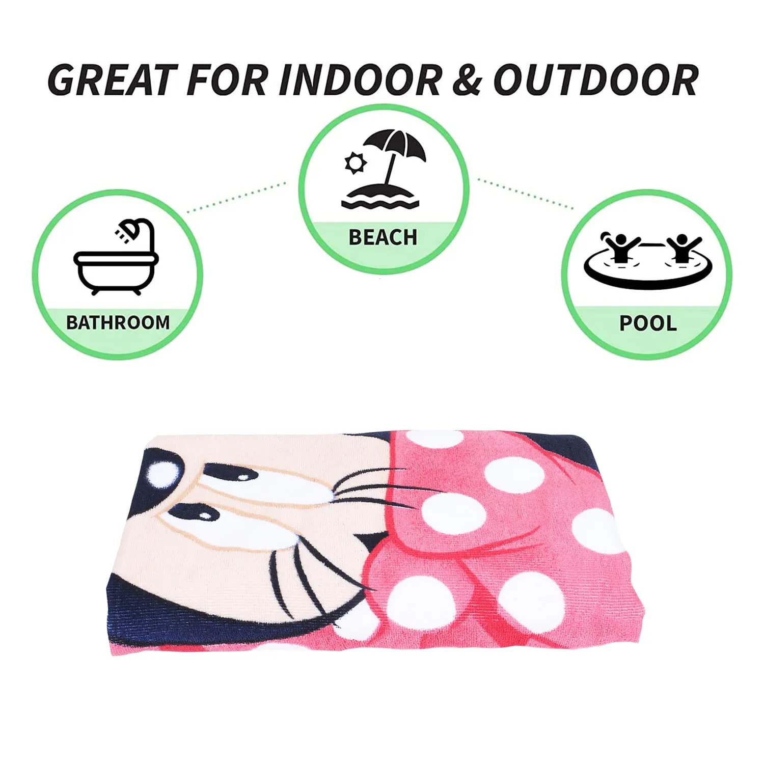 Heart Home Disney Minnie Kids Bath Towel|Soft Cotton Towel for Kids|Sides Stitched Baby Towel|400 GSM Toddler Bath Towel|24x48 Inch|Pack of 2 (Pink)