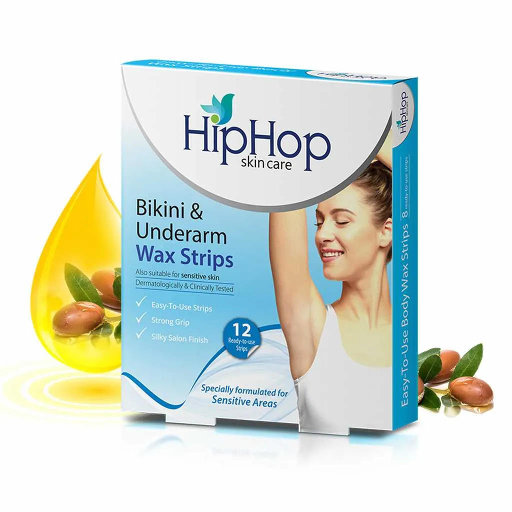 HipHop Blackhead Remover Nose Strips for Men (Activated Charcoal, 6 Strips)   Bikini & Underarm Wax Strips (Argan Oil, 12 Strips)