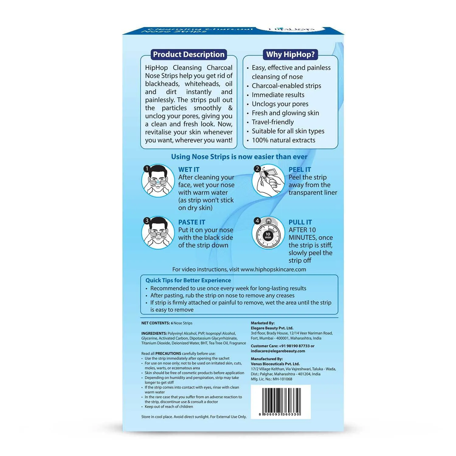 HipHop Blackhead Remover Nose Strips for Men (Activated Charcoal, 6 Strips)   Bikini & Underarm Wax Strips (Argan Oil, 12 Strips)