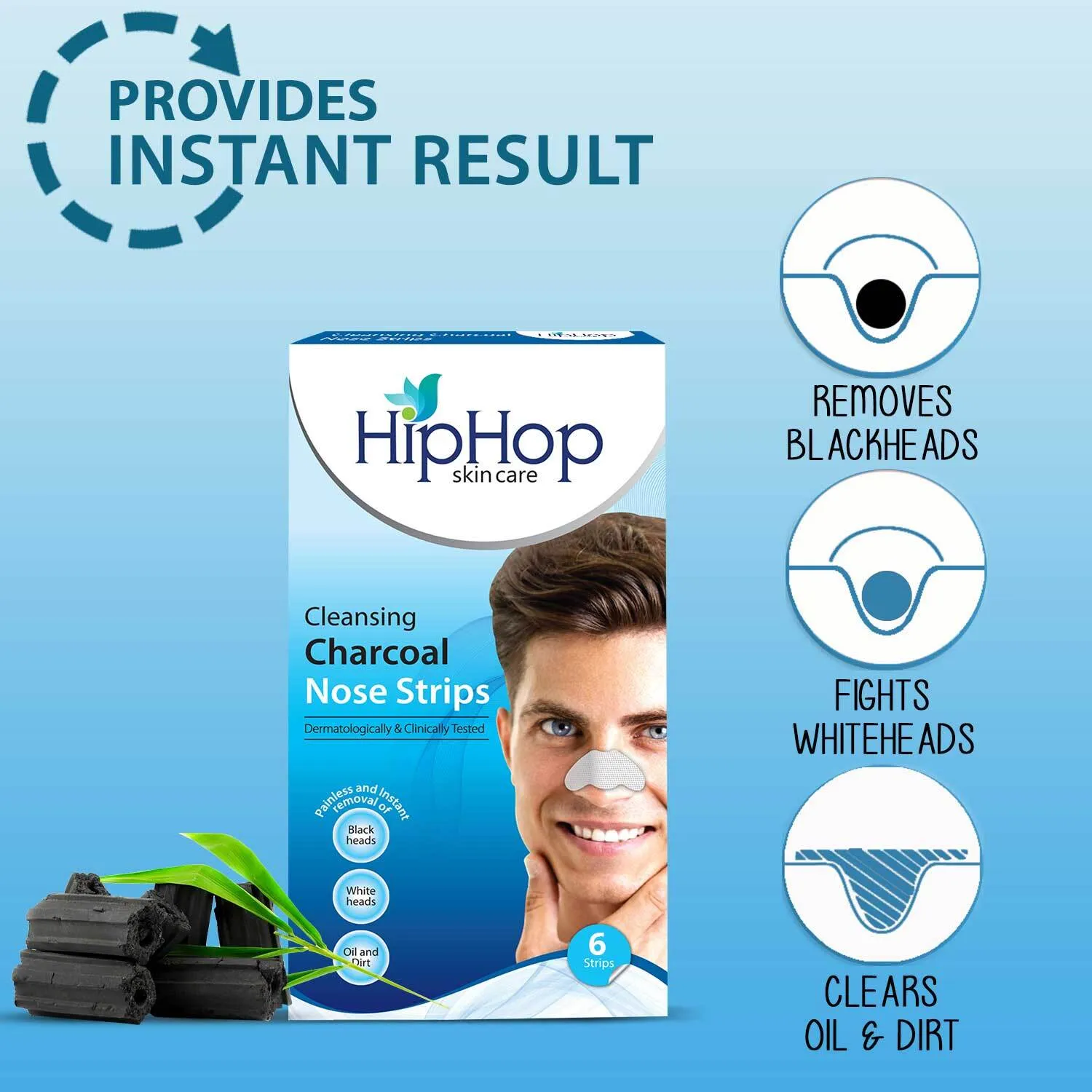 HipHop Blackhead Remover Nose Strips for Men (Activated Charcoal, 6 Strips)   Bikini & Underarm Wax Strips (Argan Oil, 12 Strips)