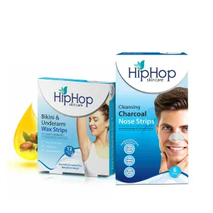 HipHop Blackhead Remover Nose Strips for Men (Activated Charcoal, 6 Strips)   Bikini & Underarm Wax Strips (Argan Oil, 12 Strips)