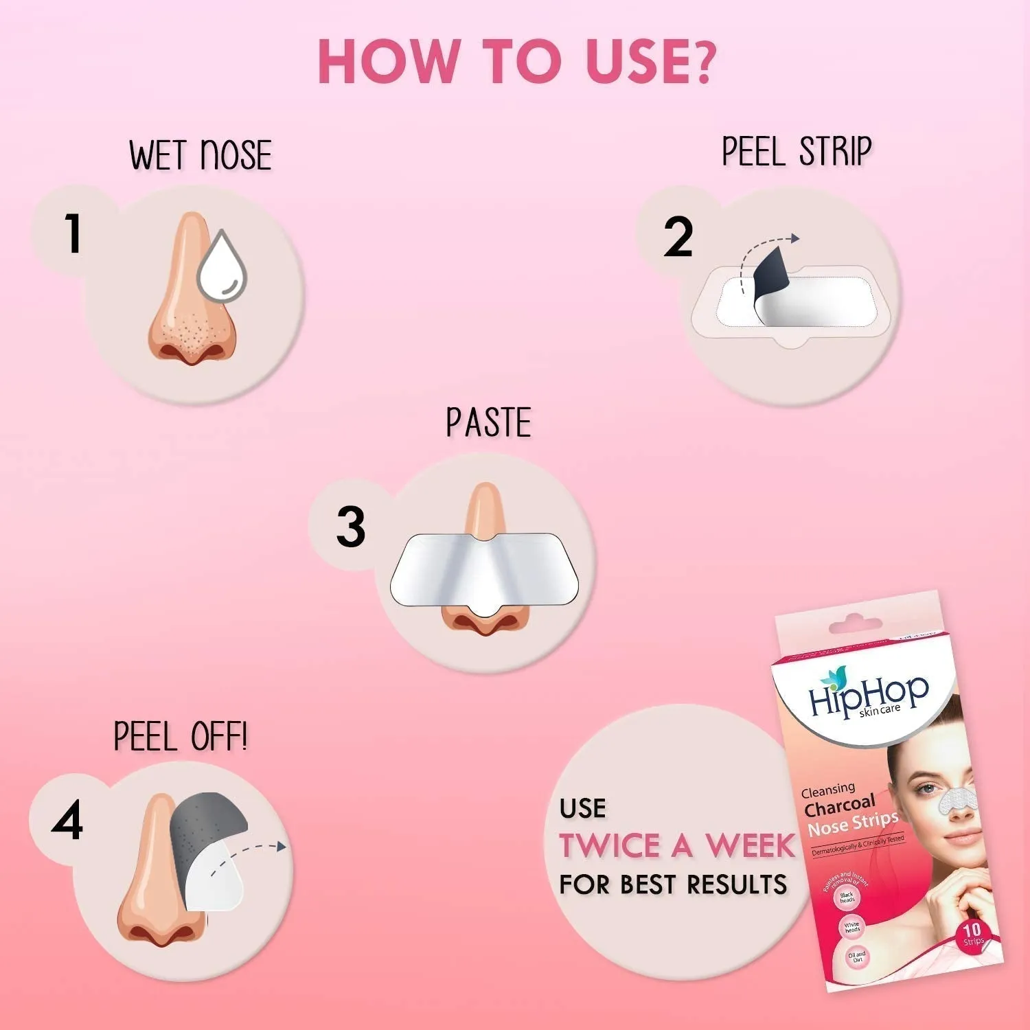 HipHop Blackhead Remover Nose Strips for Women (Activated Charcoal, 10 Strips)   Hair Removal Cream for Men (60gm)