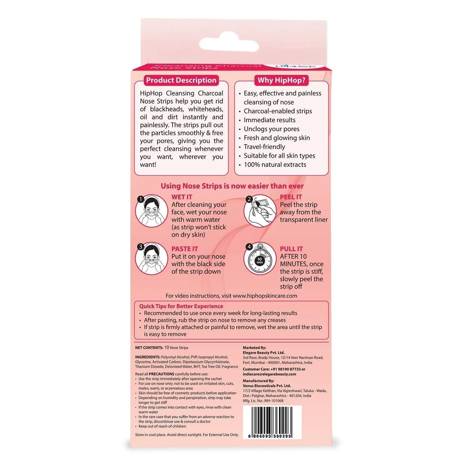 HipHop Blackhead Remover Nose Strips for Women (Activated Charcoal, 10 Strips)   Hair Removal Cream for Men (60gm)