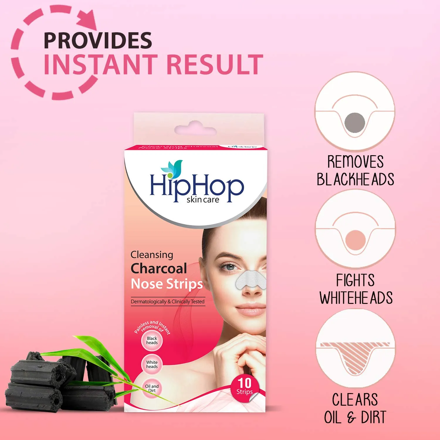 HipHop Blackhead Remover Nose Strips for Women (Activated Charcoal, 10 Strips)   Hair Removal Cream for Men (60gm)