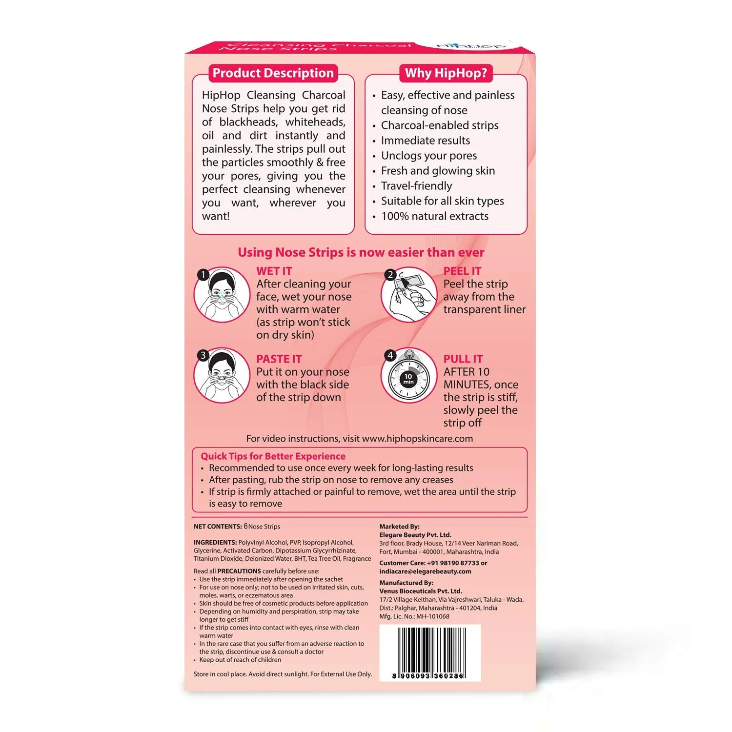 HipHop Blackhead Remover Nose Strips for Women (Activated Charcoal, 6 Strips)   Hair Removal Cream for Men (Aleo Vera, 100gm)