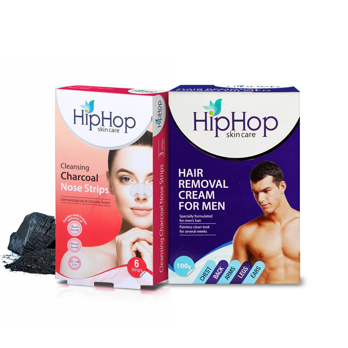 HipHop Blackhead Remover Nose Strips for Women (Activated Charcoal, 6 Strips)   Hair Removal Cream for Men (Aleo Vera, 100gm)
