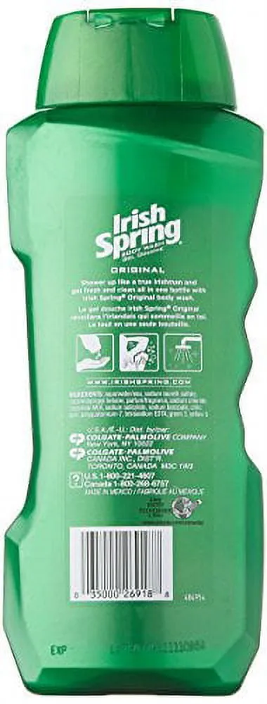 Irish Spring Men's Gel Face & Body Wash, Original, for All Skin Types, 18 fl oz