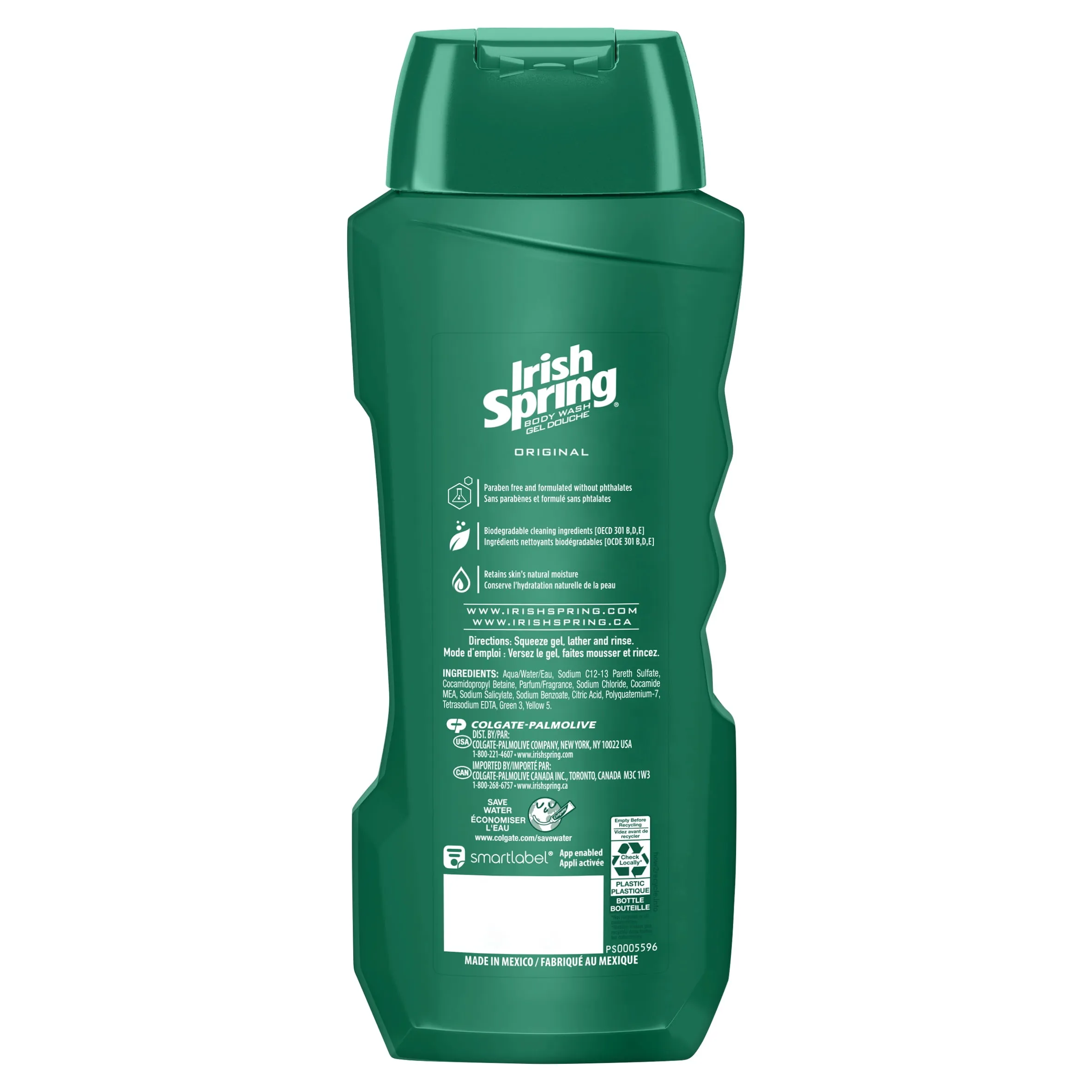 Irish Spring Men's Gel Face & Body Wash, Original, for All Skin Types, 18 fl oz
