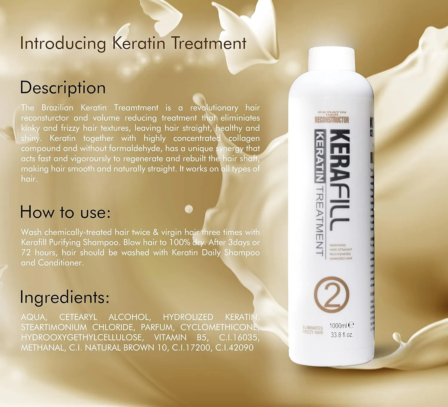 Kerafill Professional Keratin Hair Reconstructor Hair Straight & Repairs 280ml