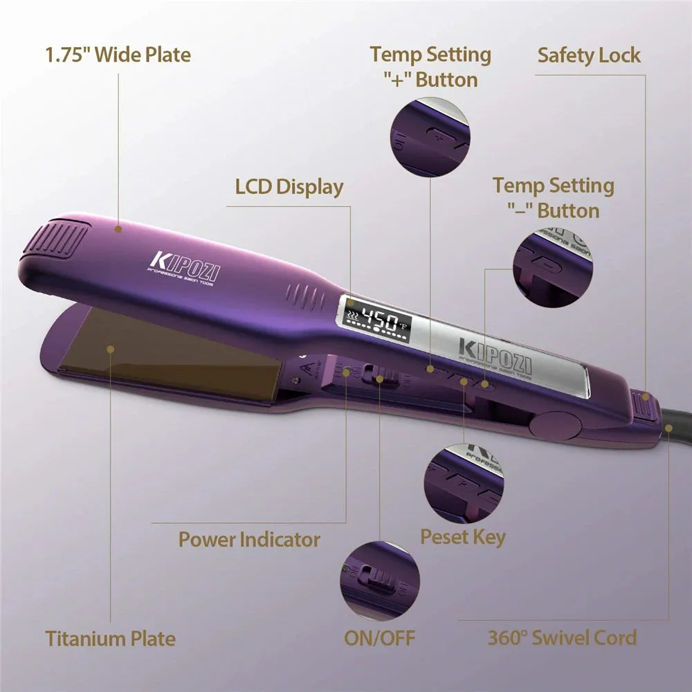 KIPOZI Professional Titanium Flat Iron Hair Straightener with Digital LCD Display