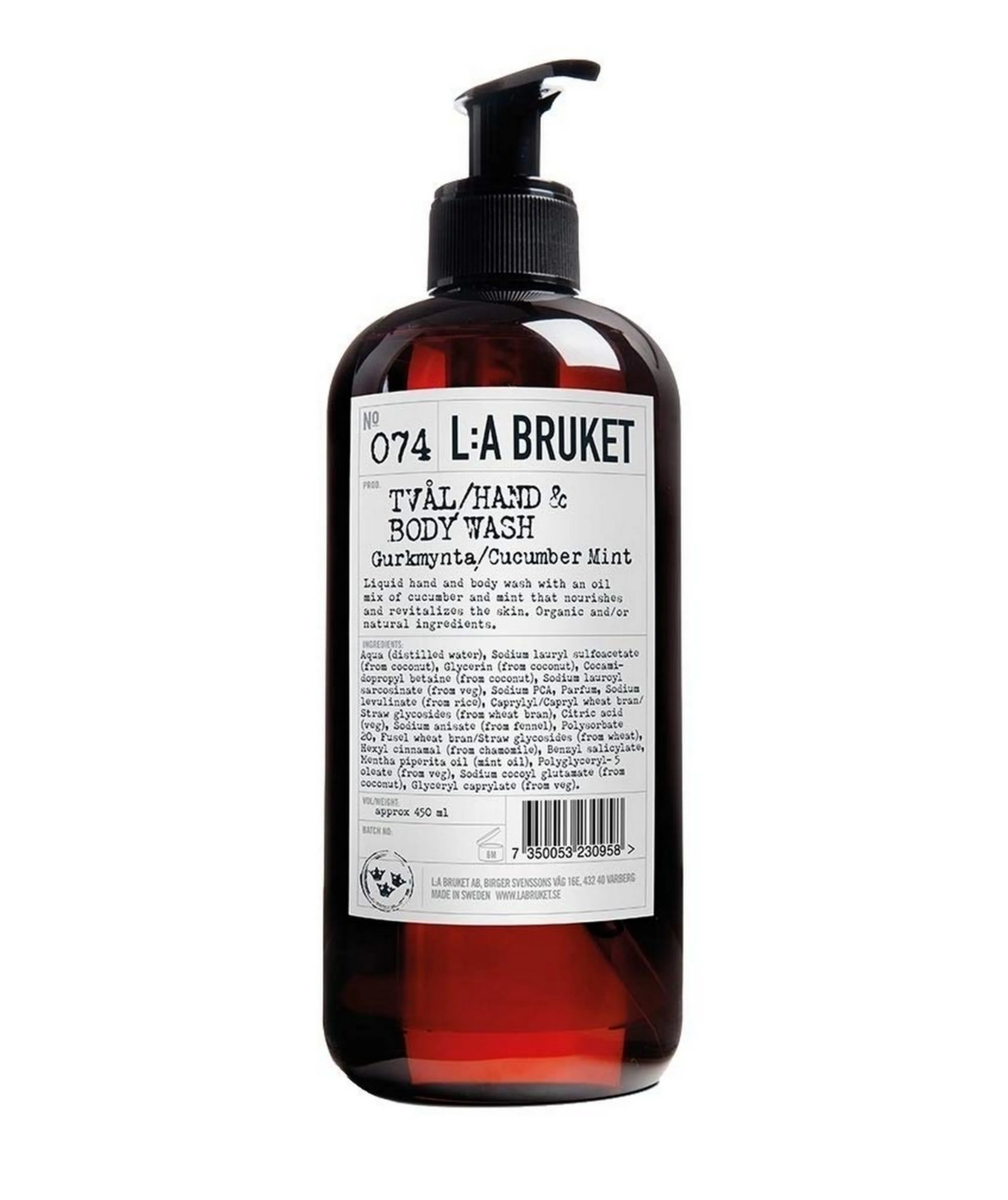 L:A Bruket No. 074 Cucumber/Mint Hand & Body Wash, 450 ml