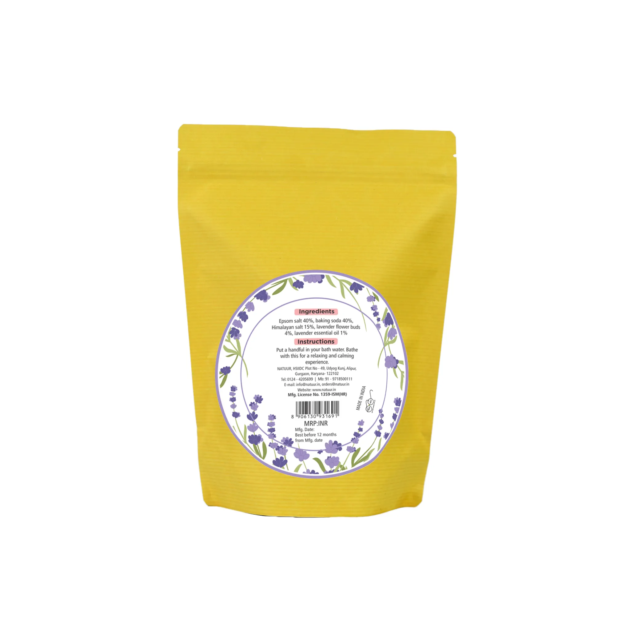 Lavender Bath Salt with Epsom Salts and Lavender Buds [500ml] - Relaxing, Cleansing & Calming Bathing Ritual