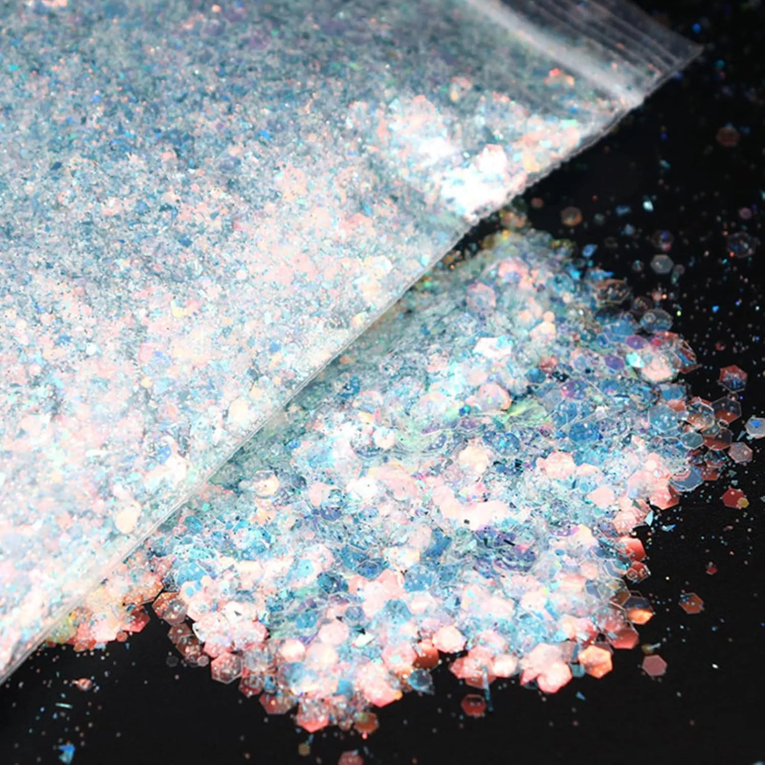 Loose Sequins, Paillettes50ml 3D Glitter Nail Flakes Hexagon Colorful Sequins UV Gel Polish Sparkling Powder Dust DIY Charm Glitter Flakes(Light Pink)