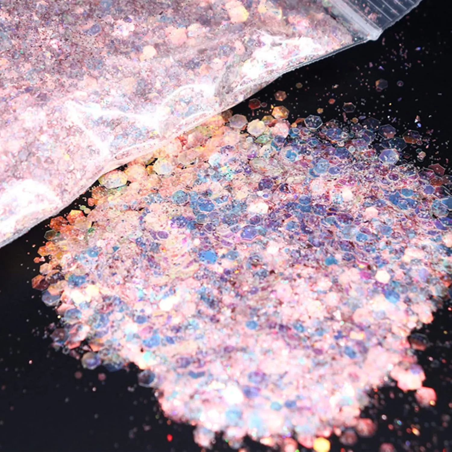 Loose Sequins, Paillettes50ml 3D Glitter Nail Flakes Hexagon Colorful Sequins UV Gel Polish Sparkling Powder Dust DIY Charm Glitter Flakes(Light Pink)