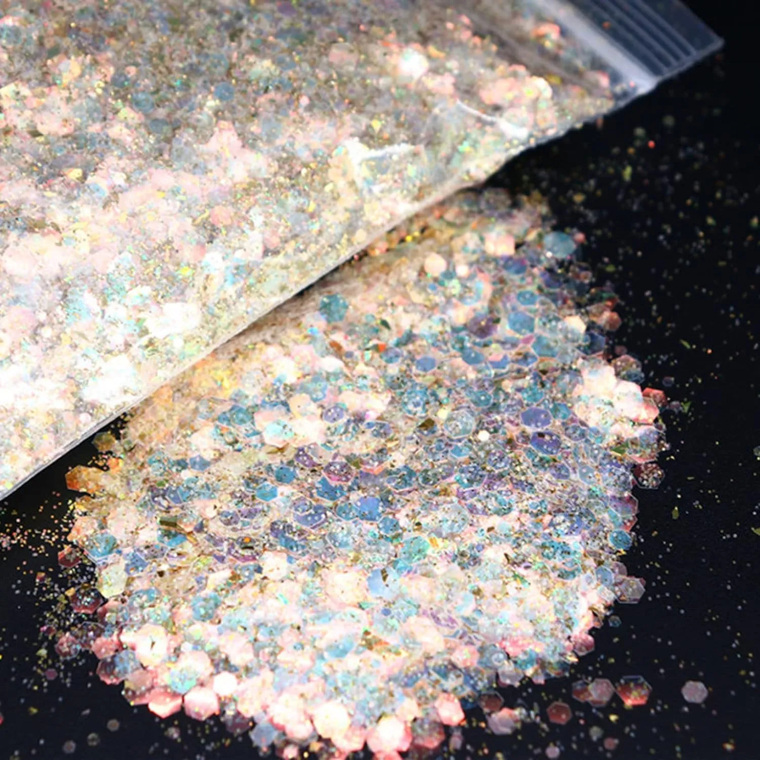 Loose Sequins, Paillettes50ml 3D Glitter Nail Flakes Hexagon Colorful Sequins UV Gel Polish Sparkling Powder Dust DIY Charm Glitter Flakes(Light Pink)