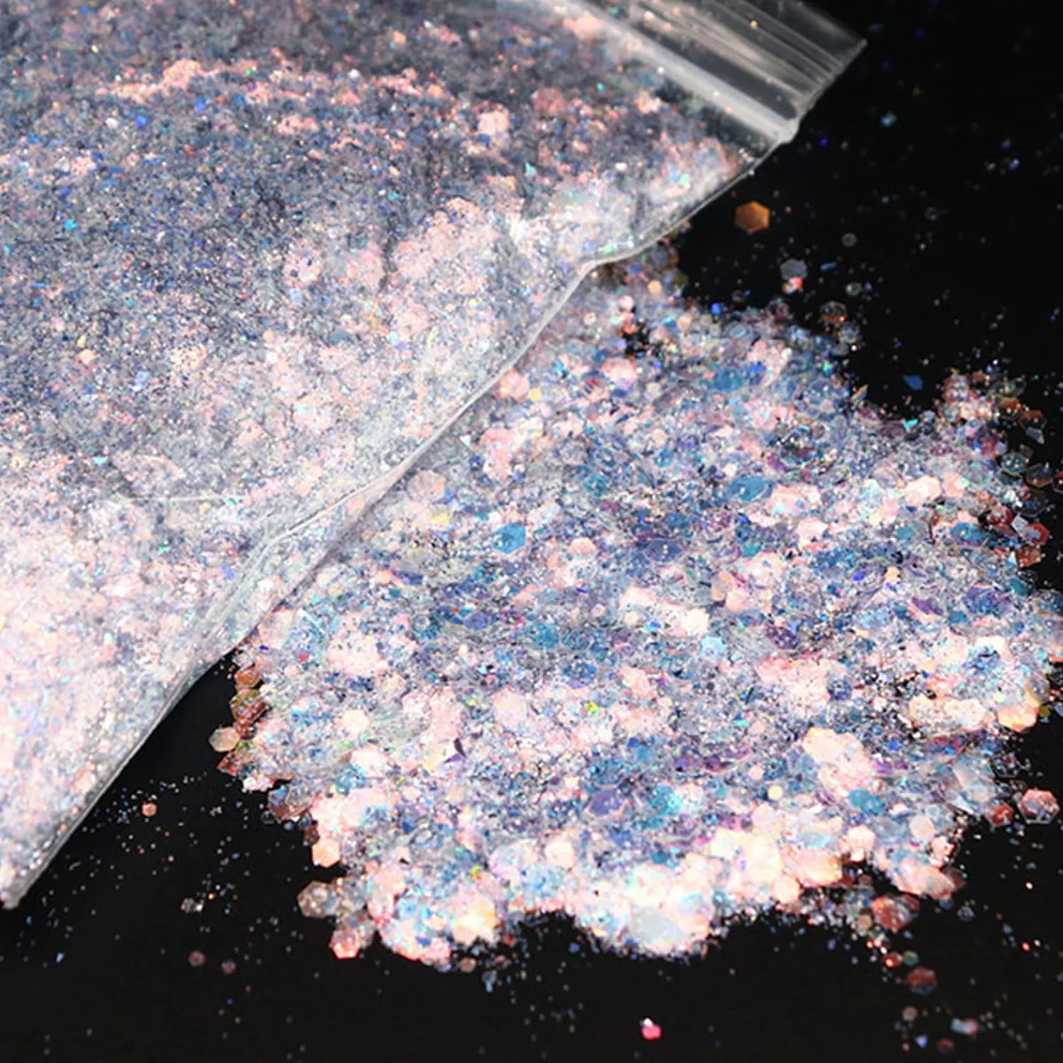 Loose Sequins, Paillettes50ml 3D Glitter Nail Flakes Hexagon Colorful Sequins UV Gel Polish Sparkling Powder Dust DIY Charm Glitter Flakes(Light Pink)