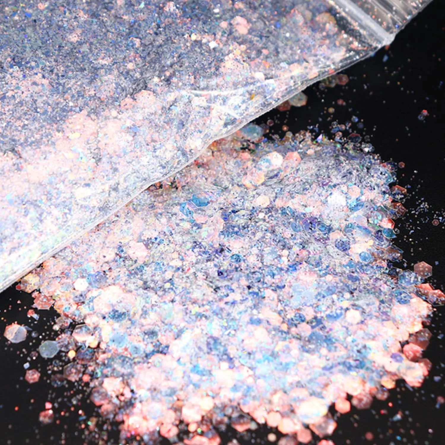 Loose Sequins, Paillettes50ml 3D Glitter Nail Flakes Hexagon Colorful Sequins UV Gel Polish Sparkling Powder Dust DIY Charm Glitter Flakes(Light Pink)