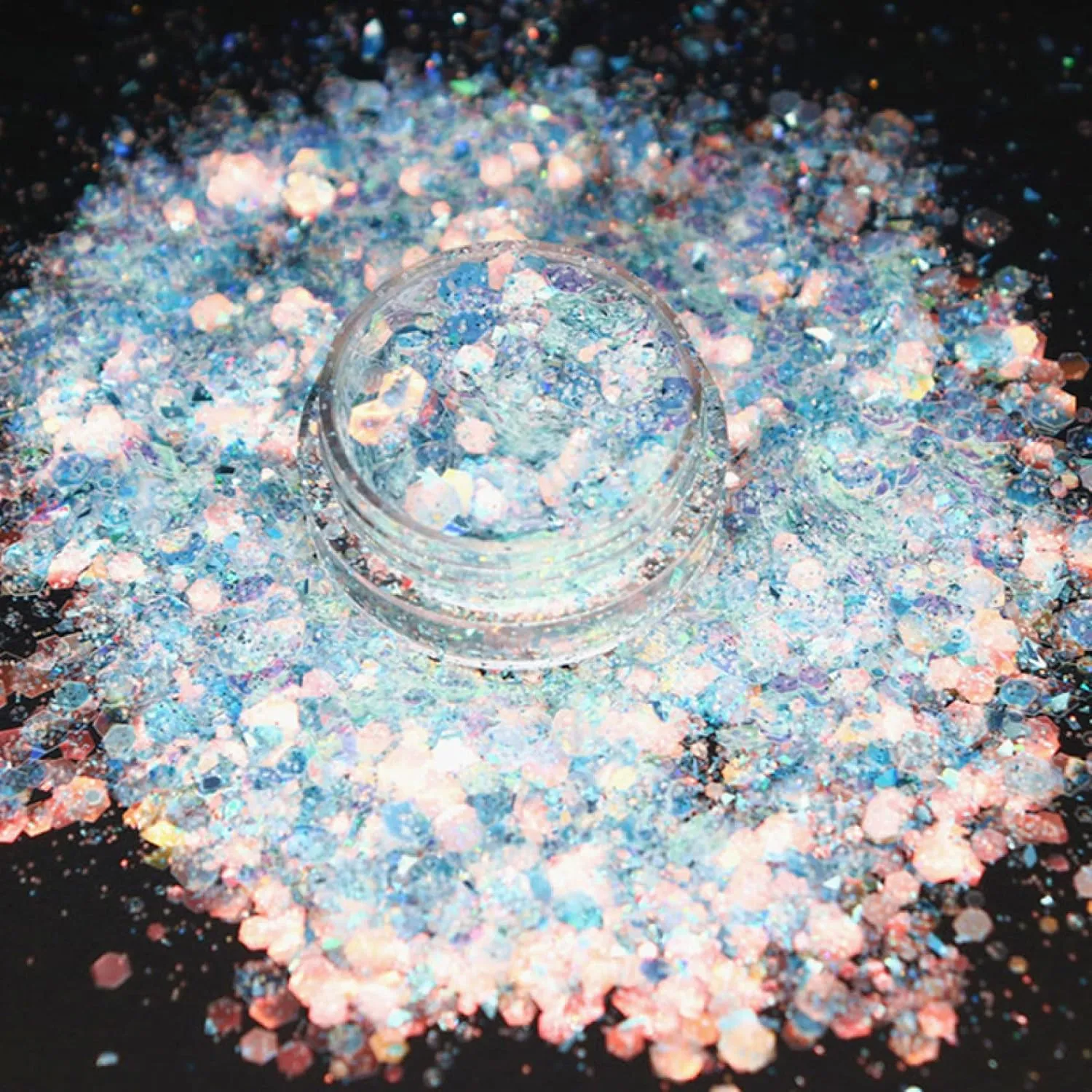 Loose Sequins, Paillettes50ml 3D Glitter Nail Flakes Hexagon Colorful Sequins UV Gel Polish Sparkling Powder Dust DIY Charm Glitter Flakes(Light Pink)