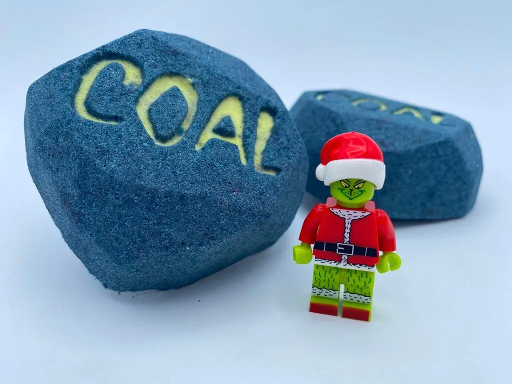 Lump of Coal Kids Bath Bomb with Grinch Minifigure Inside