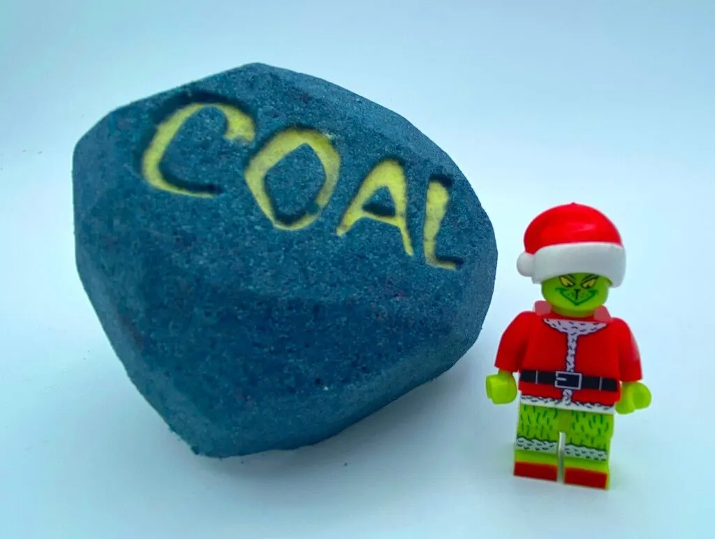 Lump of Coal Kids Bath Bomb with Grinch Minifigure Inside