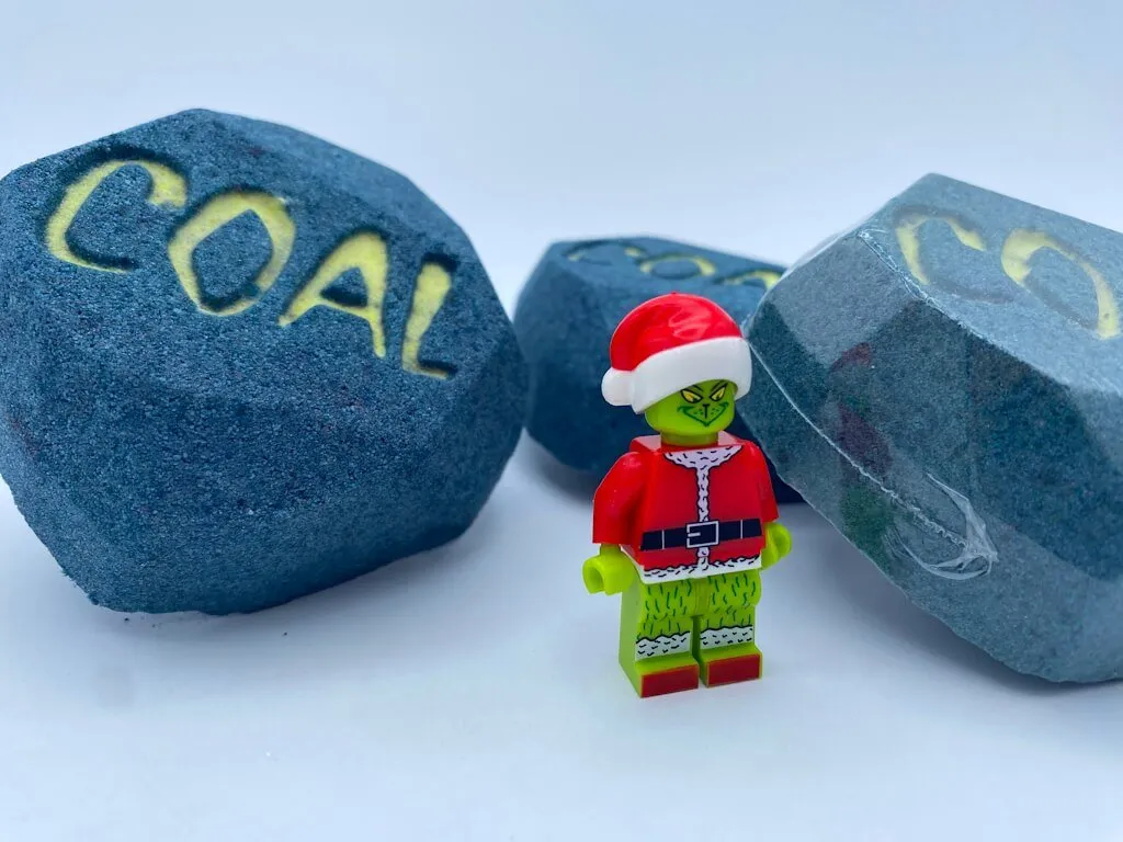 Lump of Coal Kids Bath Bomb with Grinch Minifigure Inside